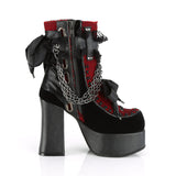 CHARADE-110 - Blk V. Le-Red-Blk Velvet-Fishnet Overlay