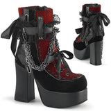 CHARADE-110 - Blk V. Le-Red-Blk Velvet-Fishnet Overlay