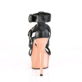 DELIGHT-658 - Blk Faux Leather/Rose Gold Chrome
