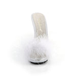 POISE-501F - Wht Satin-Marabou Fur/Wht | Size 7 - Slightly imperfect