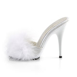 POISE-501F - Wht Satin-Marabou Fur/Wht | Size 7 - Slightly imperfect