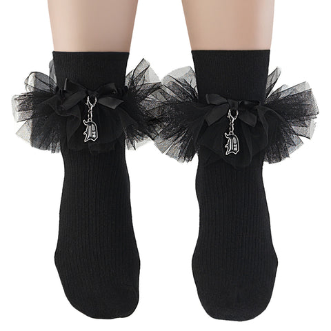 DH-102  DEMONIA Blk Combed Cotton Ankle Socks