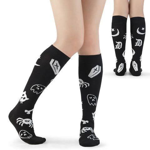 DH-201 DEMONIA Knee hi spooky print socks