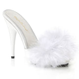 POISE-501F - Wht Satin-Marabou Fur/Wht | Size 7 - Slightly imperfect