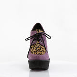 CREEPER-304 - Purple Vegan Suede-Leopard Printed Pony Hair