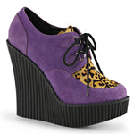 CREEPER-304 - Purple Vegan Suede-Leopard Printed Pony Hair