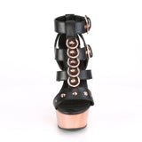 DELIGHT-658 - Blk Faux Leather/Rose Gold Chrome