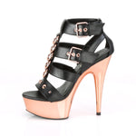 DELIGHT-658 - Blk Faux Leather/Rose Gold Chrome