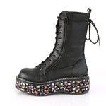 EMILY-350 - Blk Vegan Leather-Floral Fabric