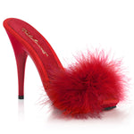 POISE-501F - Red Satin-Marabou Fur/Red